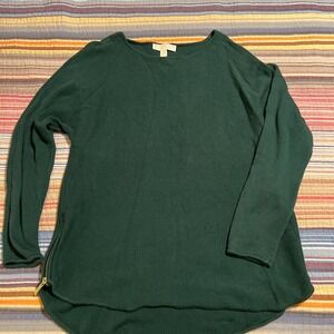 MICHAEL KORS Women's Green Ribbed Knit Gold Zipper Detail Sweater Top Size‎ L